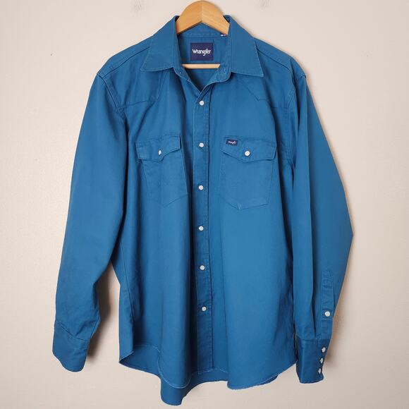 Wrangler Men's Pearl Snap Long Sleeve Button Up Western Shirt X-Large Blue - Picture 1 of 9